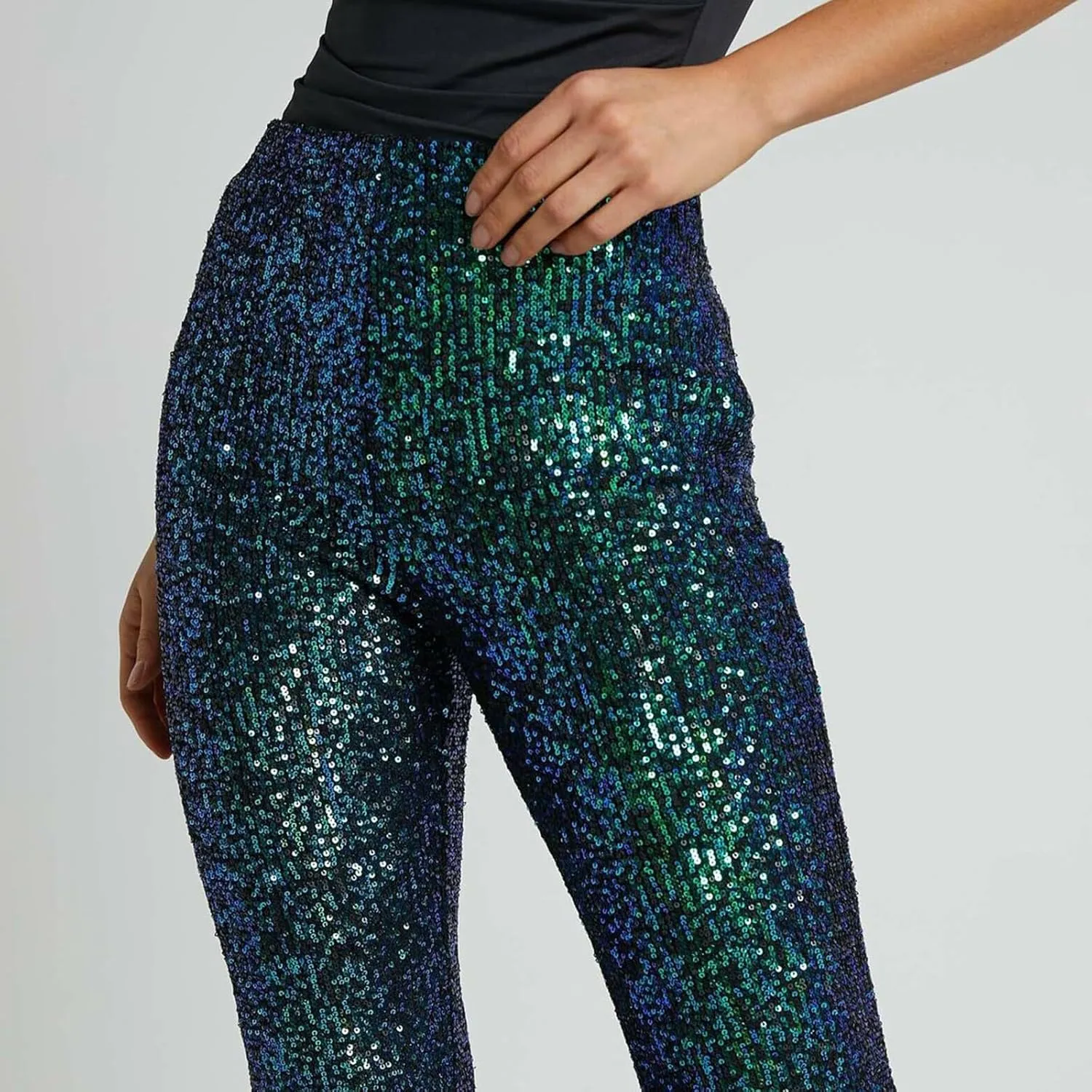 Flared Pants for Women Sequin Sparkly Hight Waist Wide Leg Disco Trousers Bling Glitter Night Clubwear Dance Pants