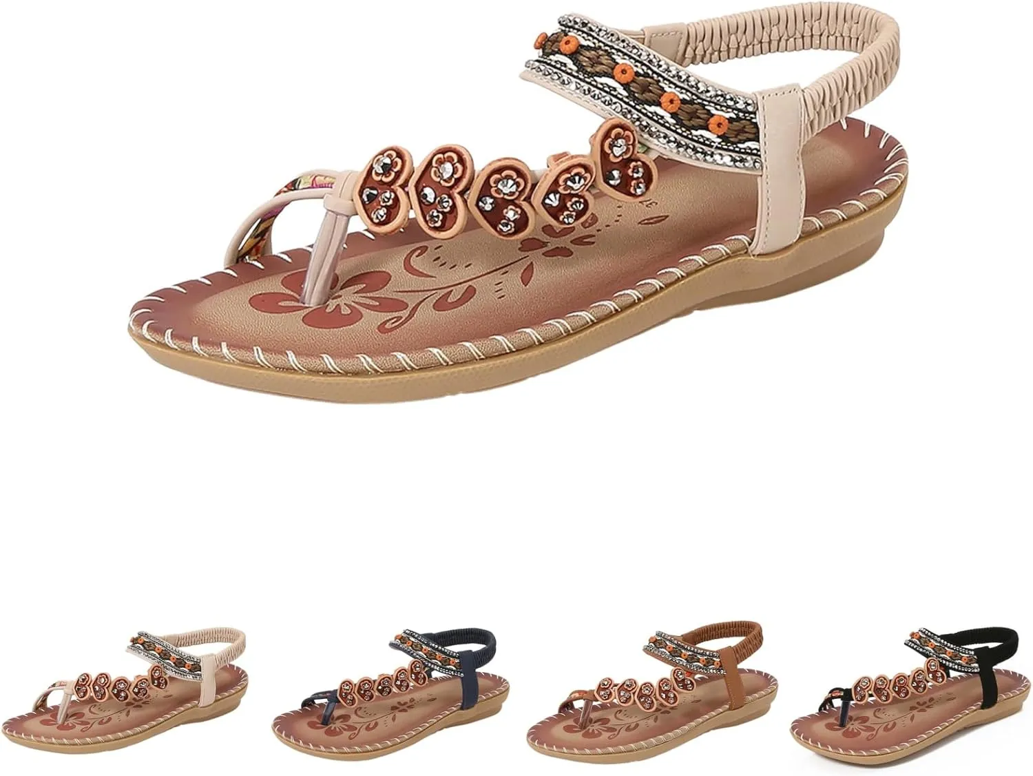 Flat Sandals for Women Dressy 2025 New Bohemian Fashion Non-Slip Orthopedic Sandals Elegant Rhinestone Shoes