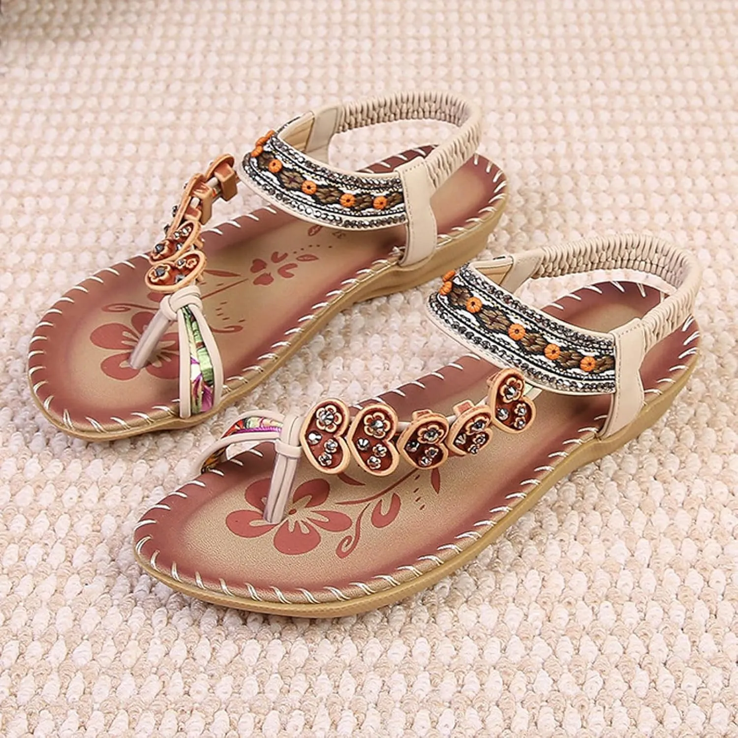 Flat Sandals for Women Dressy 2025 New Bohemian Fashion Non-Slip Orthopedic Sandals Elegant Rhinestone Shoes