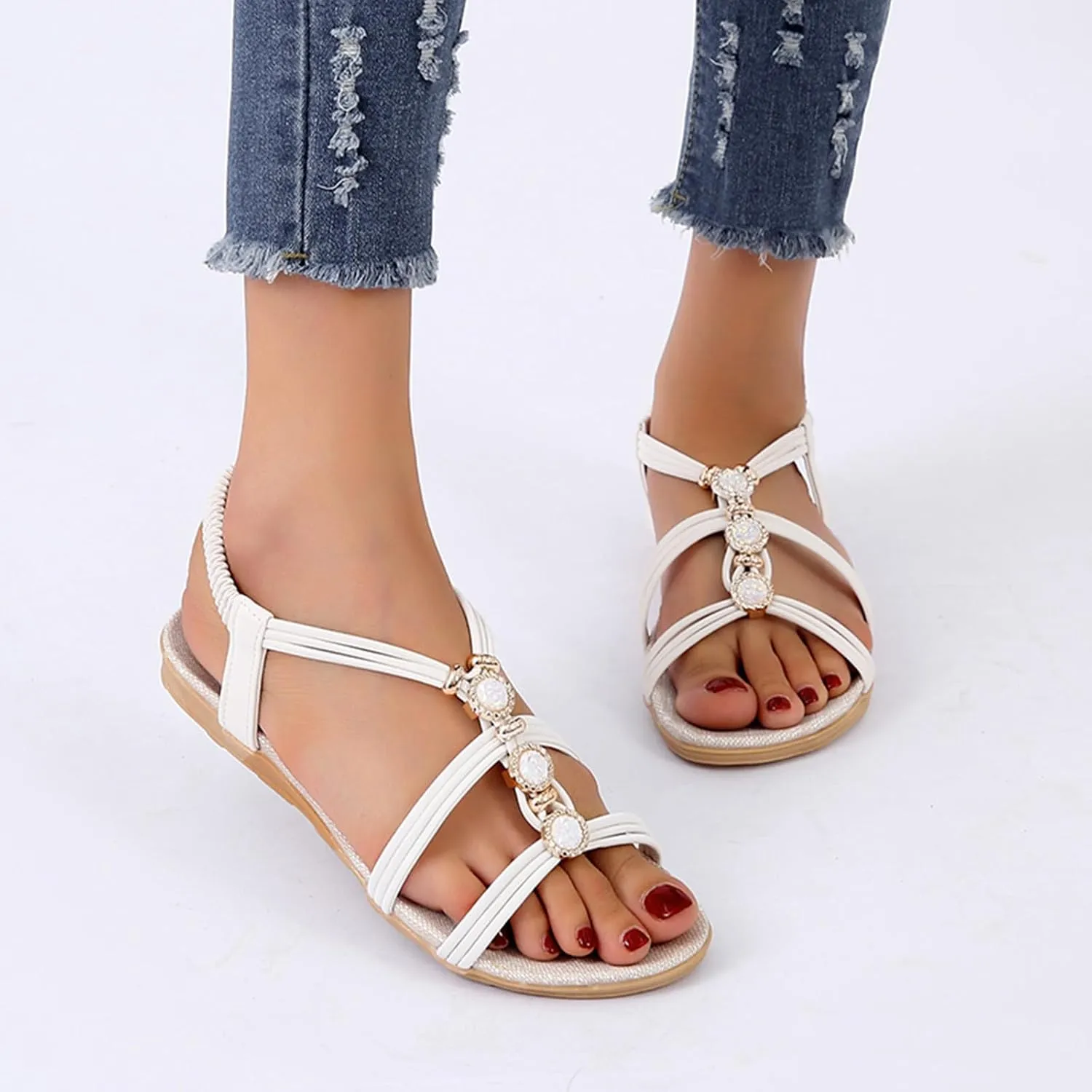 Flat Sandals for Women Dressy Casual Open Toe Lightweight Fashion Summer Slide Shoes Slip On Beach Walking Sandals