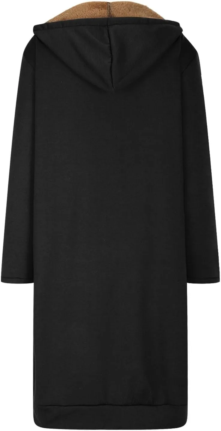 Fleece Lined Hoodie for Women Long Zipper Hoodies Zip Up Oversized Sweatshirts Womens Tunic Sweatshirt Blazer Winter