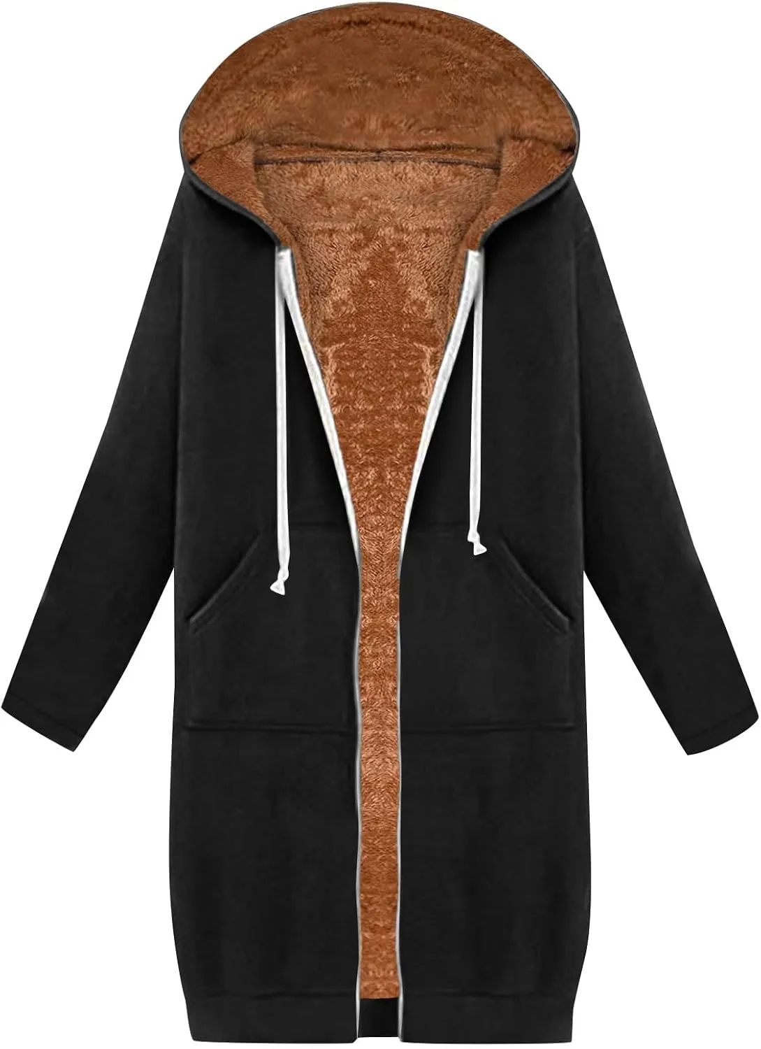 Fleece Lined Hoodie for Women Long Zipper Hoodies Zip Up Oversized Sweatshirts Womens Tunic Sweatshirt Blazer Winter