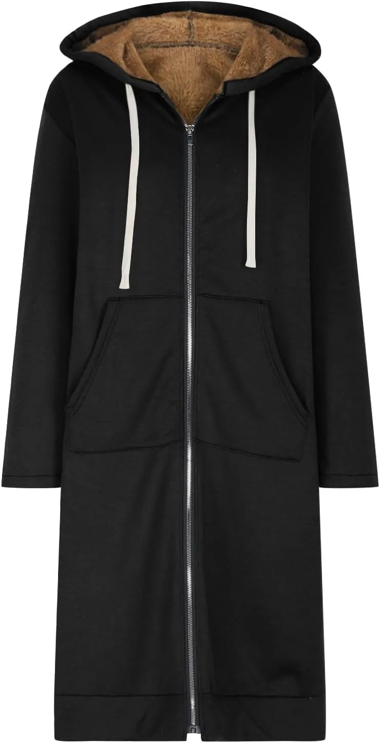 Fleece Lined Hoodie for Women Long Zipper Hoodies Zip Up Oversized Sweatshirts Womens Tunic Sweatshirt Blazer Winter