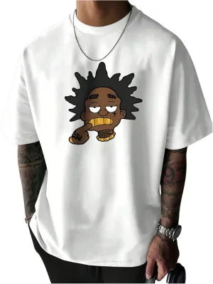 Floerns Men's Cartoon Print Short Sleeve T Shirts Crewneck Oversized Tee Tops