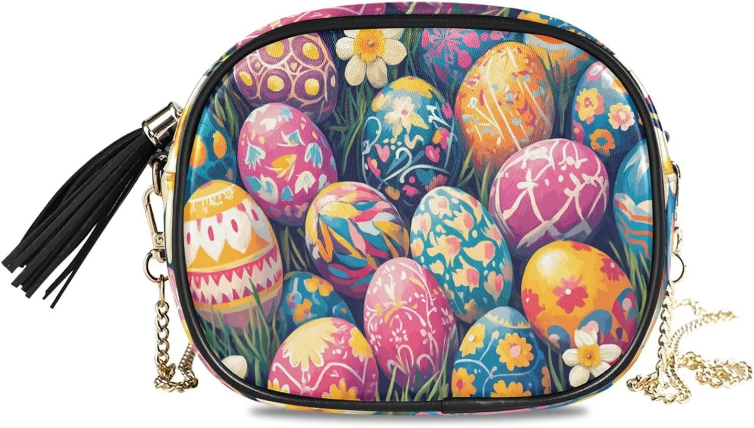 Floral Eggs Easter Crossbody Bags for Women Small Purses Leather Crossbody Bag Handbags Purse with Detachable Chain Clutch Purses Evening Bag Cell Phone Purse