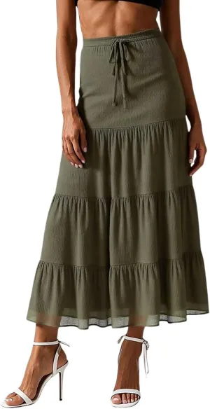 Floral Maxi Skirt for Women Summer Comfy Tiered Elastic High Waisted Skirts Vacation A-Line Flowy Swing Long Skirts