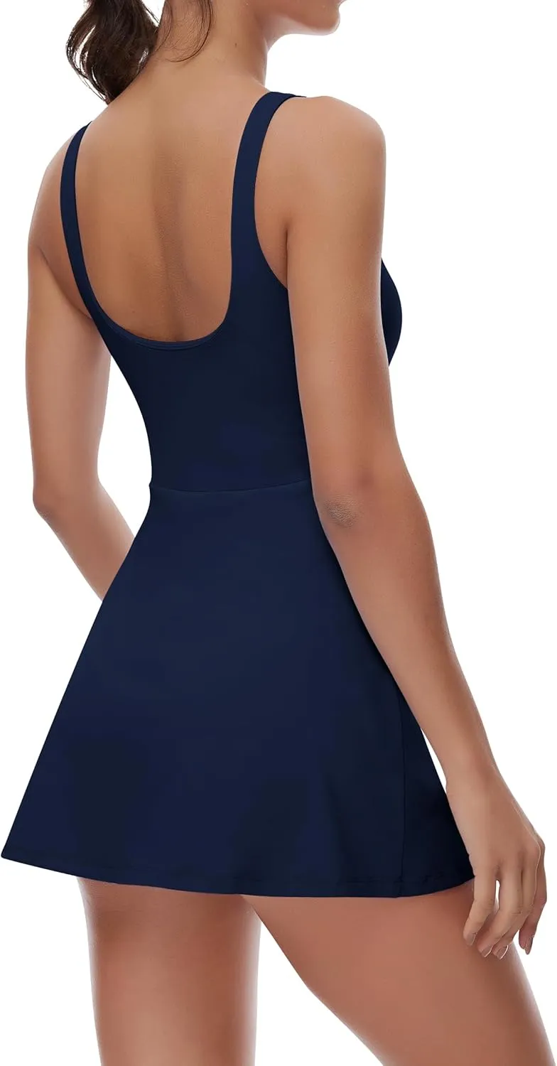 FOMELY Tennis Dress for Women, U Neck Workout Dress with Built in Shorts and Bra for Sleeveless Golf Dresses for Women