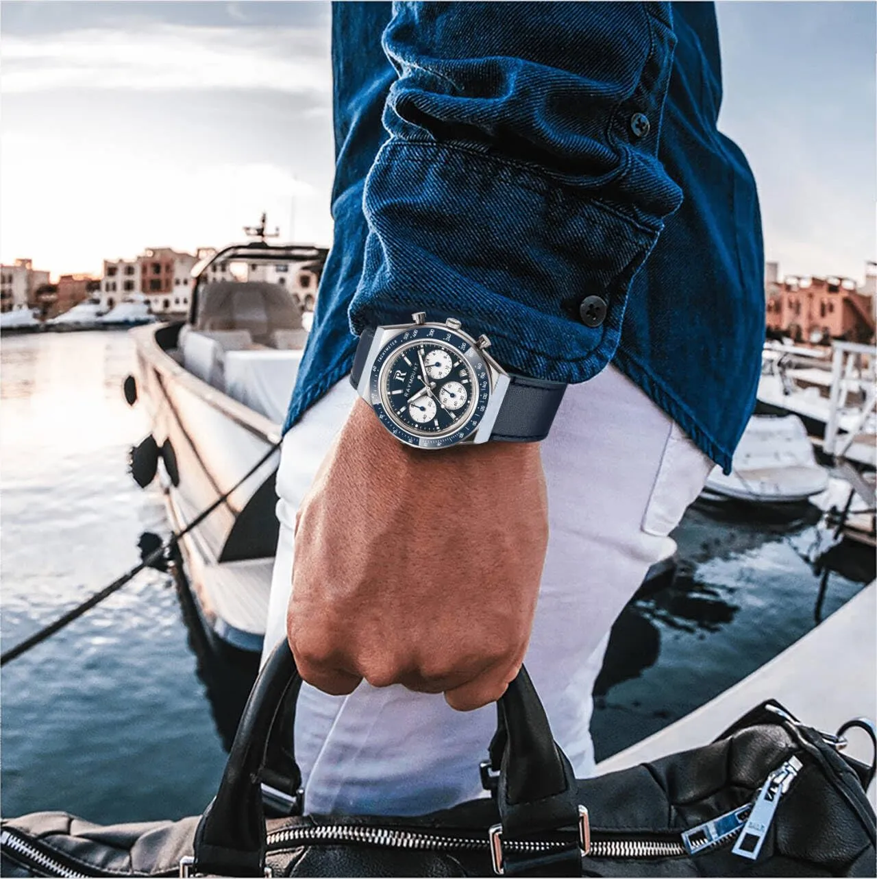 FORSINING Blue Ocean Sport Mens Watches for Business Dress Analog Quartz Waterproof Wrist Watch for Men Multifunction Chronograph Watch for Men with Auto Date