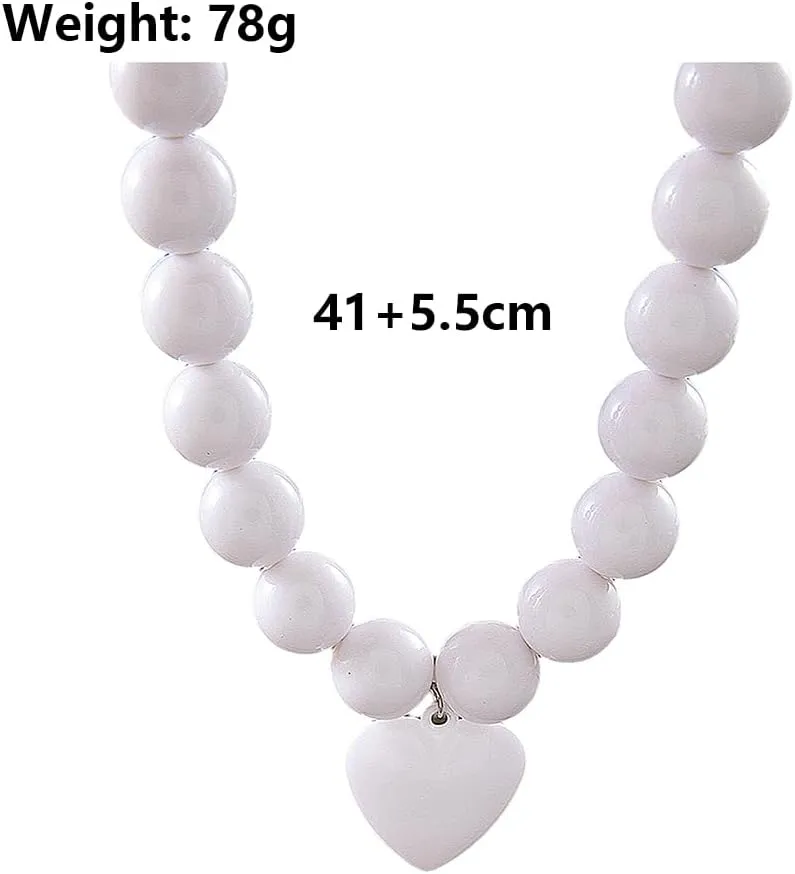 FUTIMELY Chunky Beaded Heart Charming Necklace for Women,Y2k Puffy Love Pendant Round Beads Strand Necklaces,Punk Red Resin Heart Choker Cool Halloween Jewelry