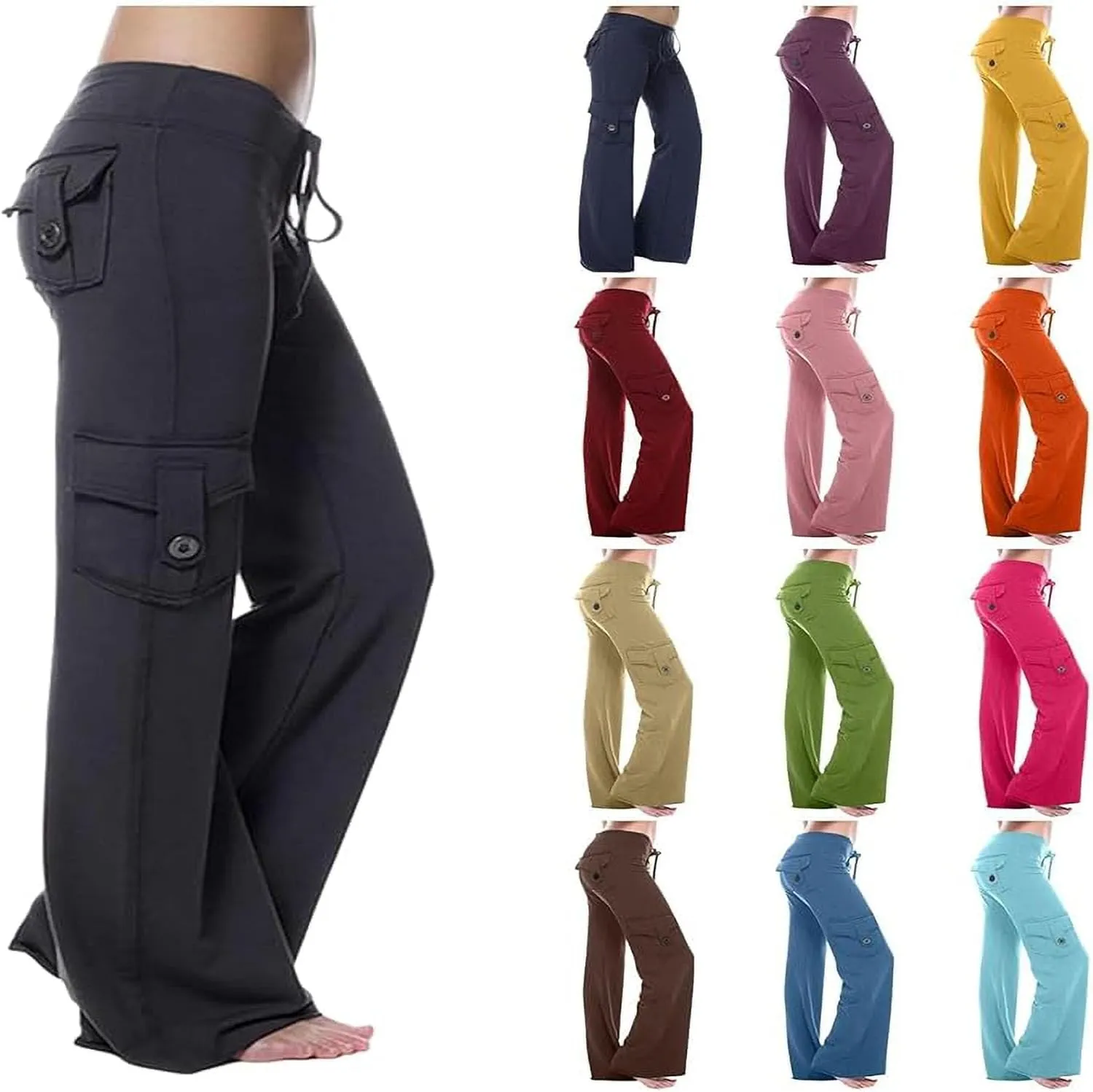 FZYLQY Womens Wide Leg Yoga Pants Wide Leg Trousers Cargo Pants Plus Size Flare Leggings Bootcut Yoga Pants with Pockets