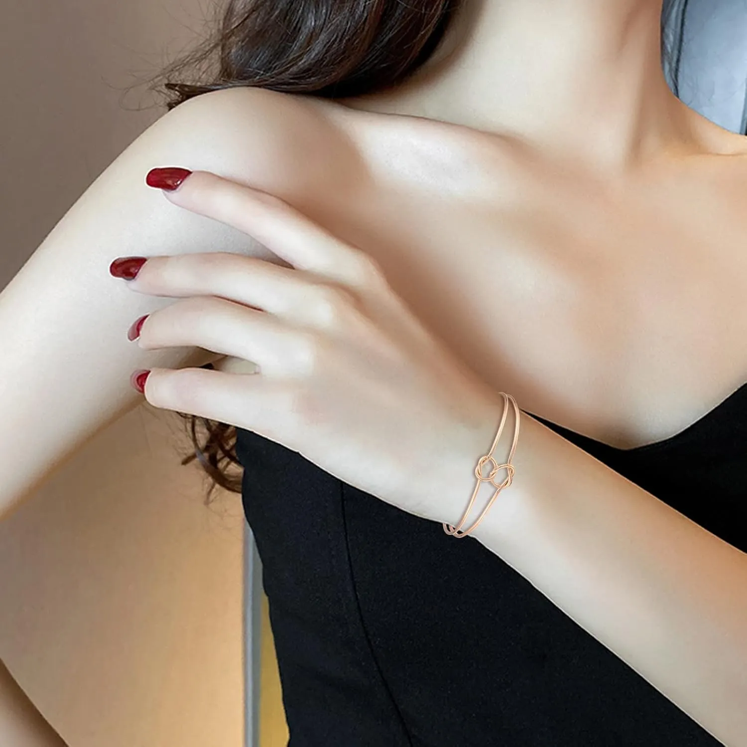 Ga900ske-8a Color Bridesmaid Bracelet 3pcs/Set Knot Chain Alloy Open Bangle For Women Dainty Jewelry for Women