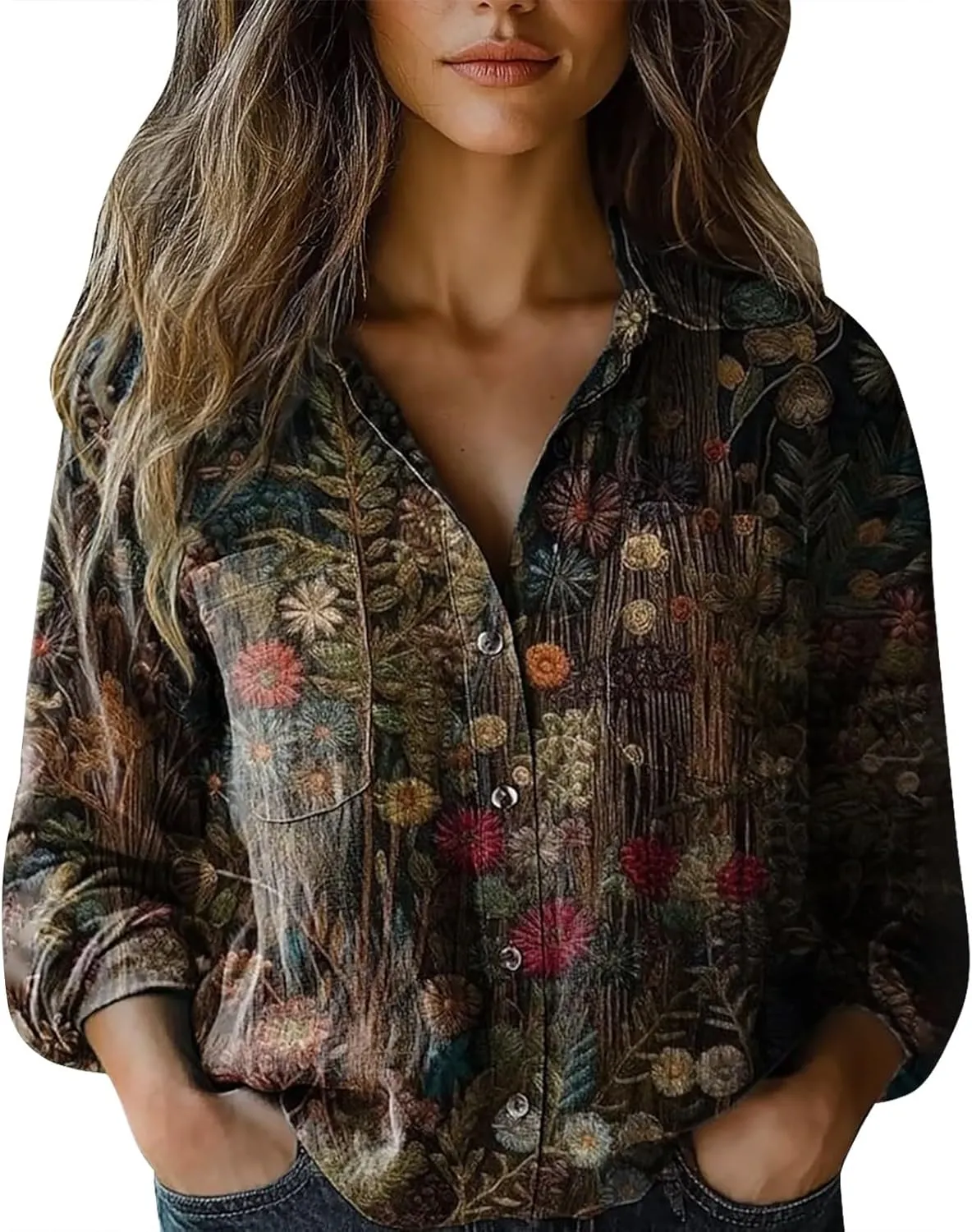 Gauzze Tops Casual Collared Blouses Down Shirts Casual Tops Long Sleeve Blouse Cover Up Buttoon Down Collar