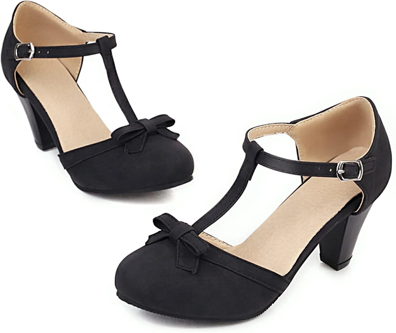 Gicoiz Women Closed Toe T Strap Mary Jane Sandals Bowtie