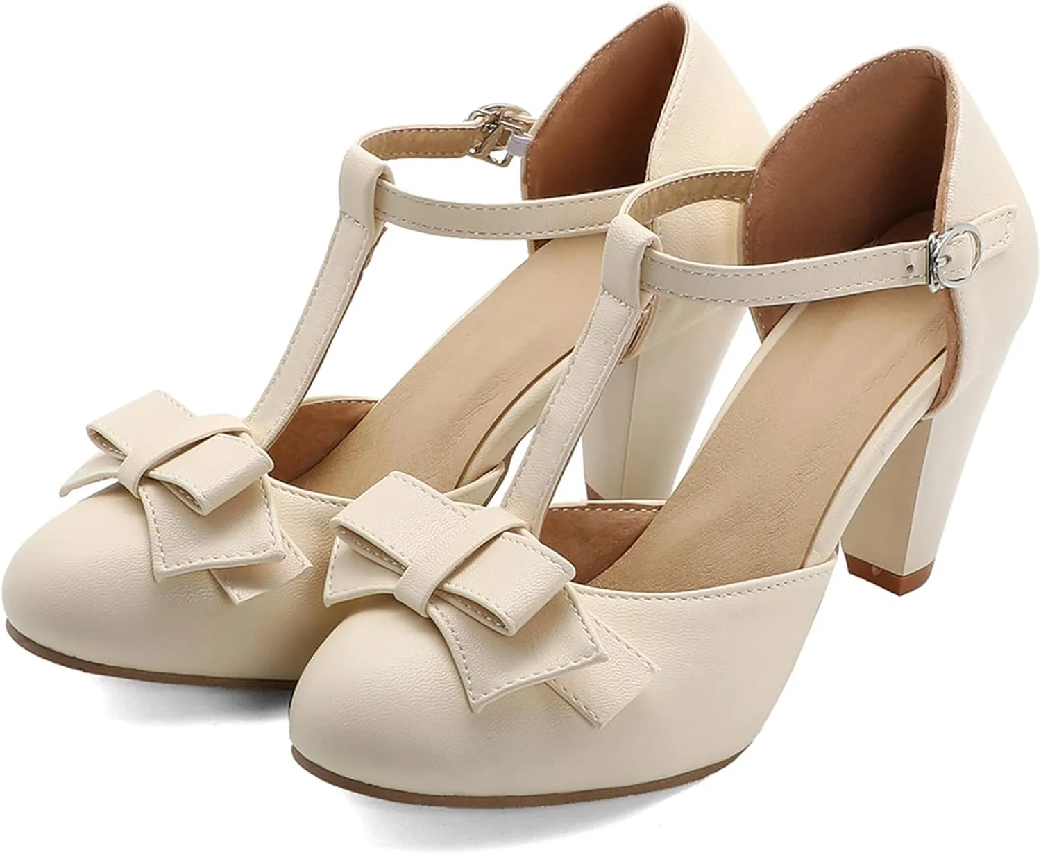 Gicoiz Women Closed Toe T Strap Mary Jane Sandals Bowtie
