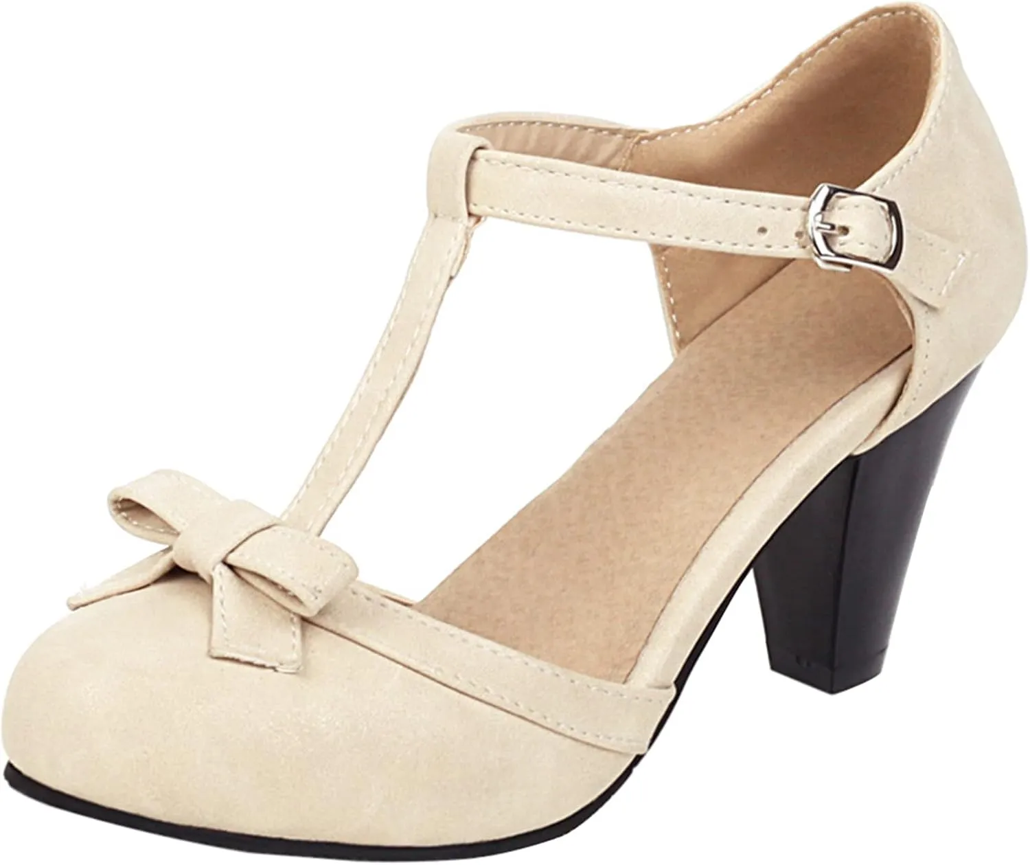 Gicoiz Women Closed Toe T Strap Mary Jane Sandals Bowtie