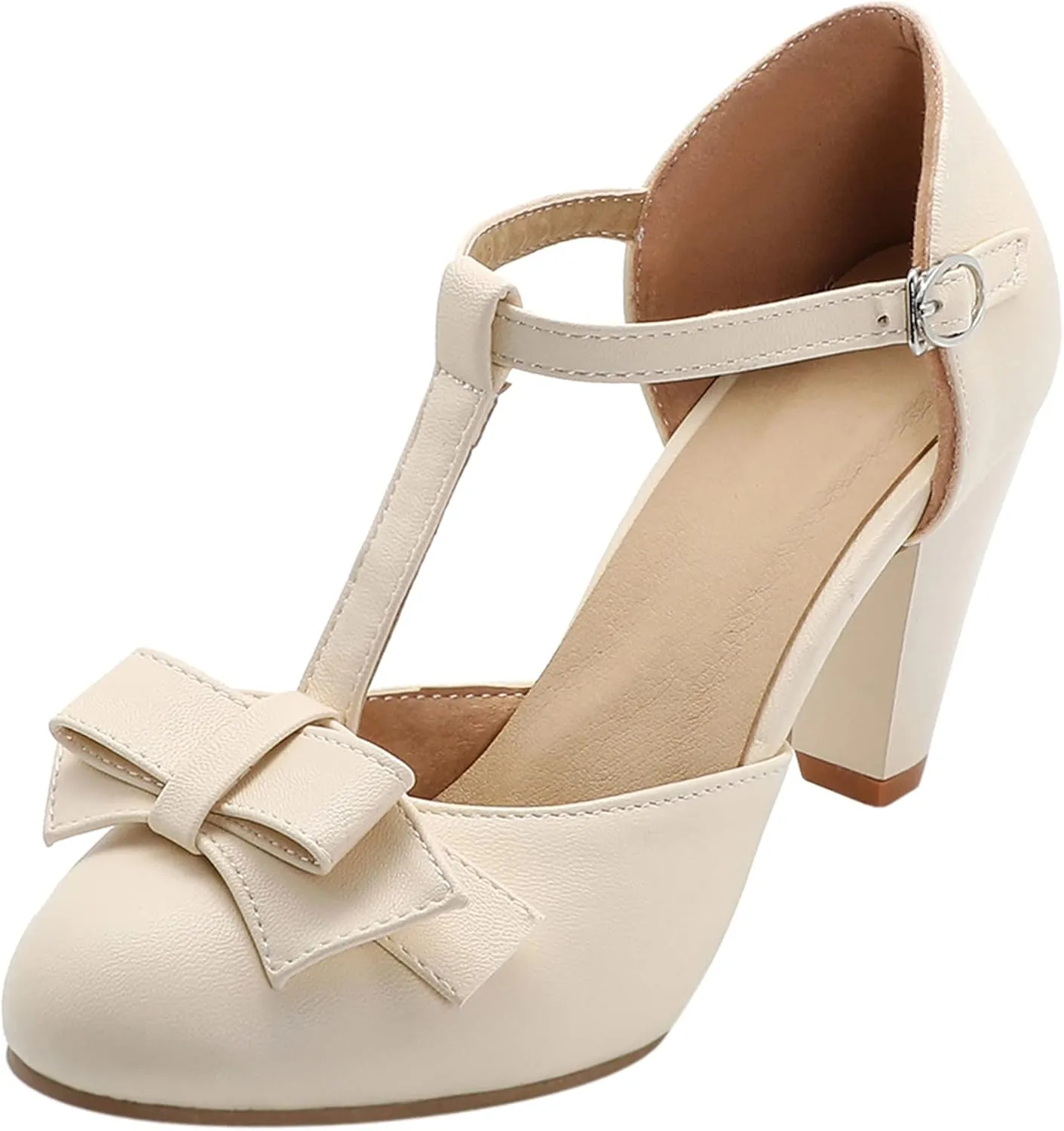 Gicoiz Women Closed Toe T Strap Mary Jane Sandals Bowtie