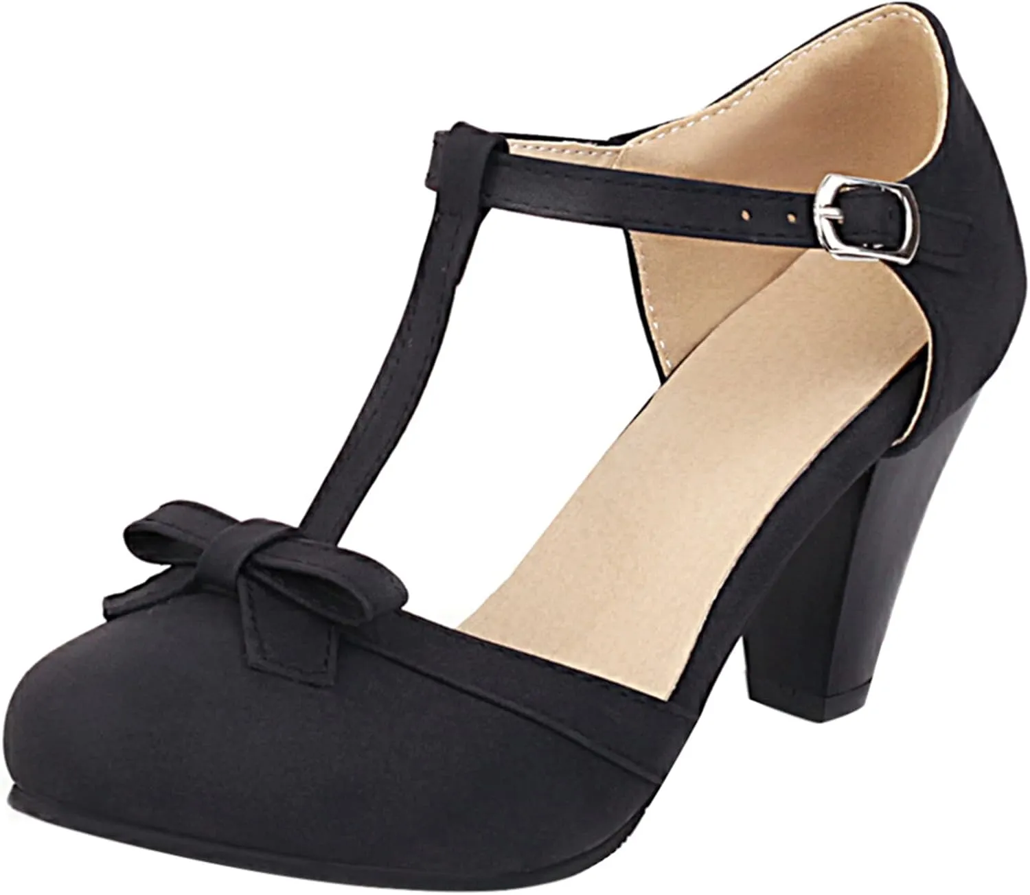 Gicoiz Women Closed Toe T Strap Mary Jane Sandals Bowtie