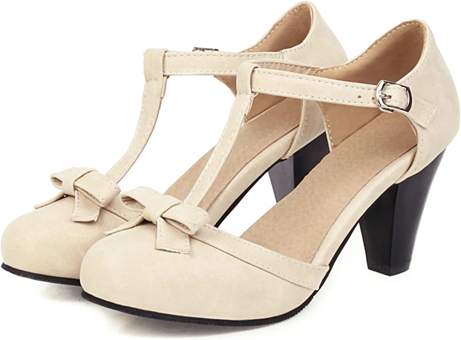 Gicoiz Women Closed Toe T Strap Mary Jane Sandals Bowtie