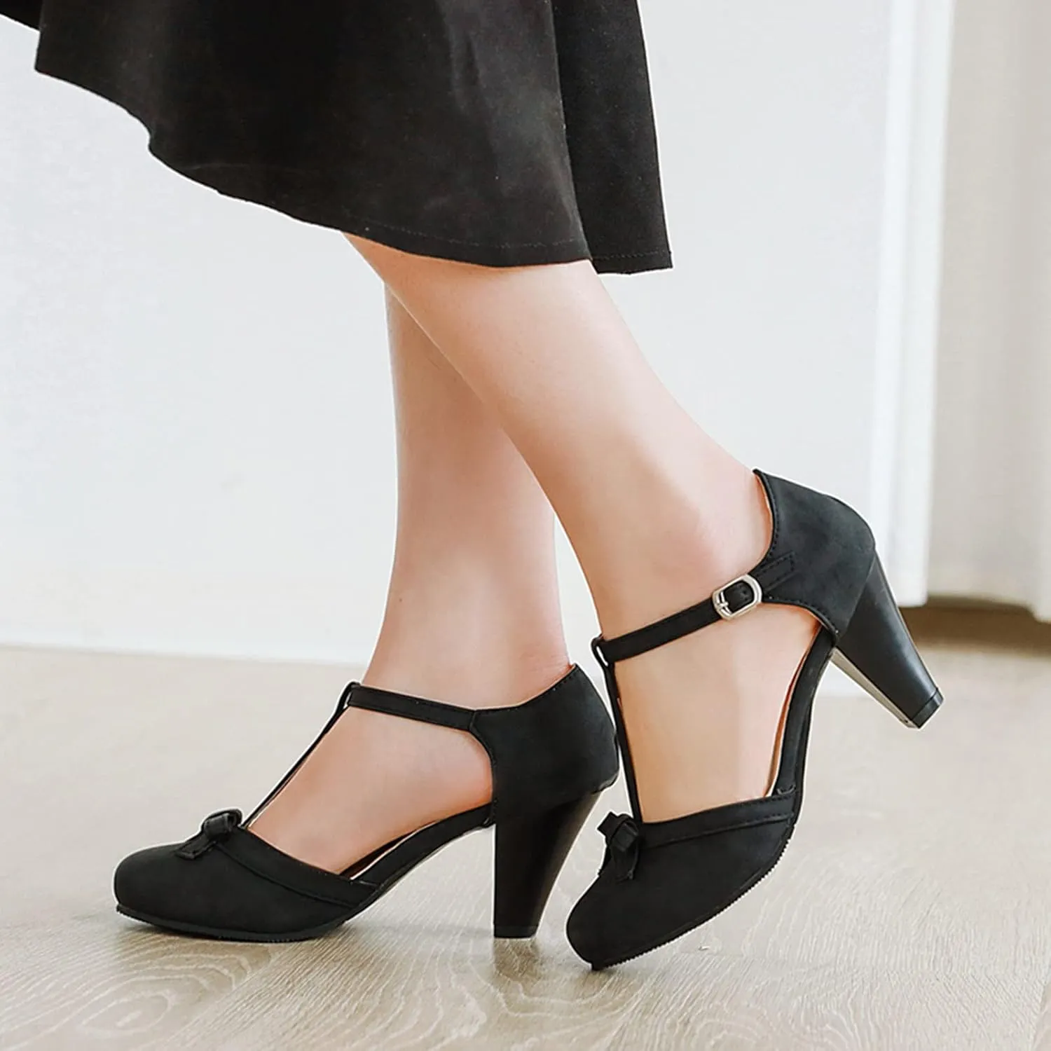Gicoiz Women Closed Toe T Strap Mary Jane Sandals Bowtie