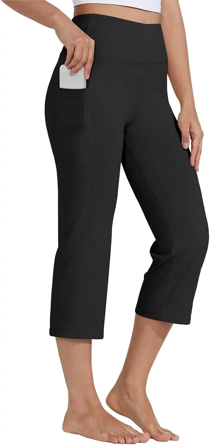 GIERIDUC Capris Pants for Women Dressy Summer Casual Stretch Wide Leg with Pockets Basic Leggings Crop Straight Yoga Pants
