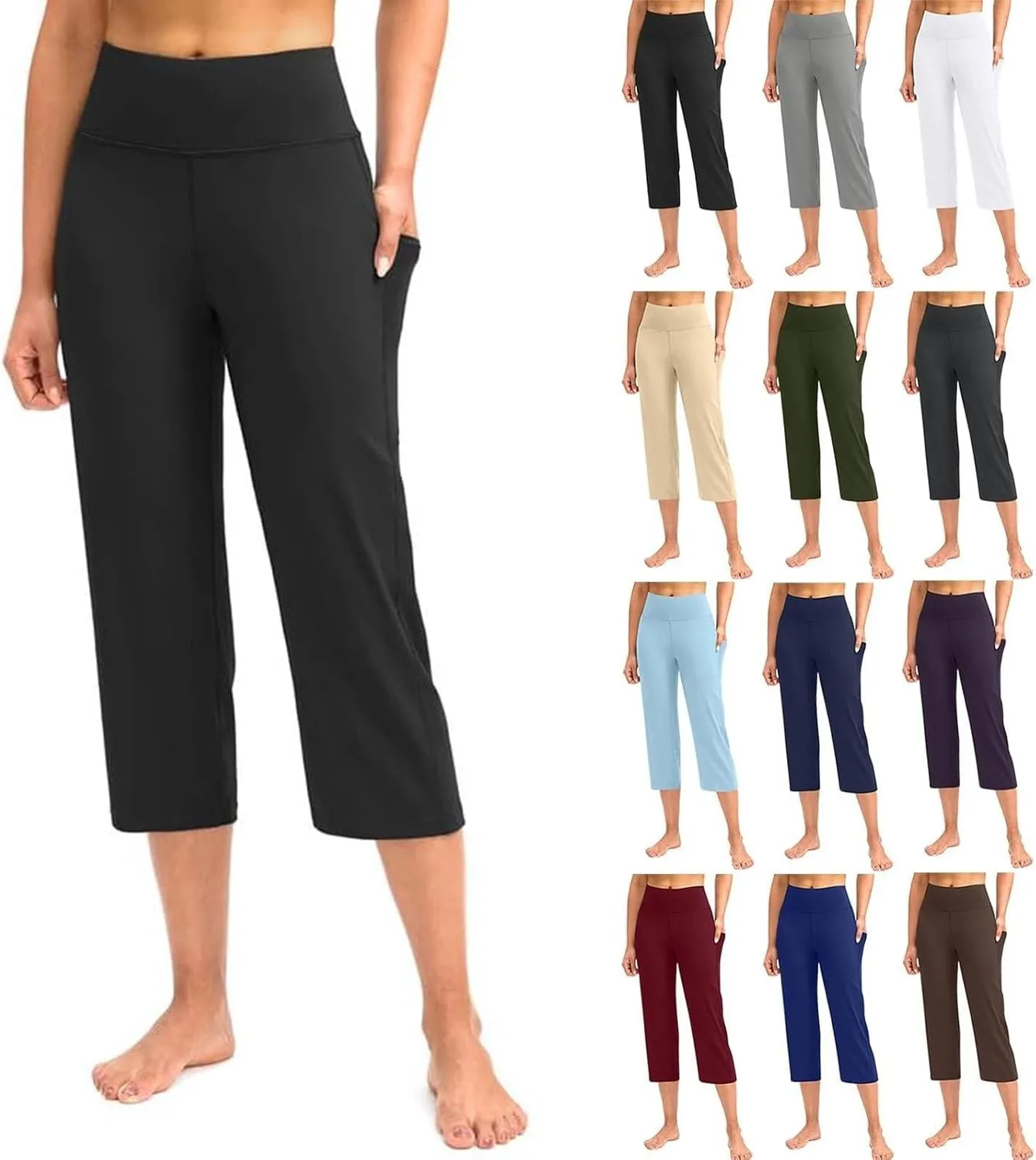 GIERIDUC Capris Pants for Women Dressy Summer Casual Stretch Wide Leg with Pockets Basic Leggings Crop Straight Yoga Pants