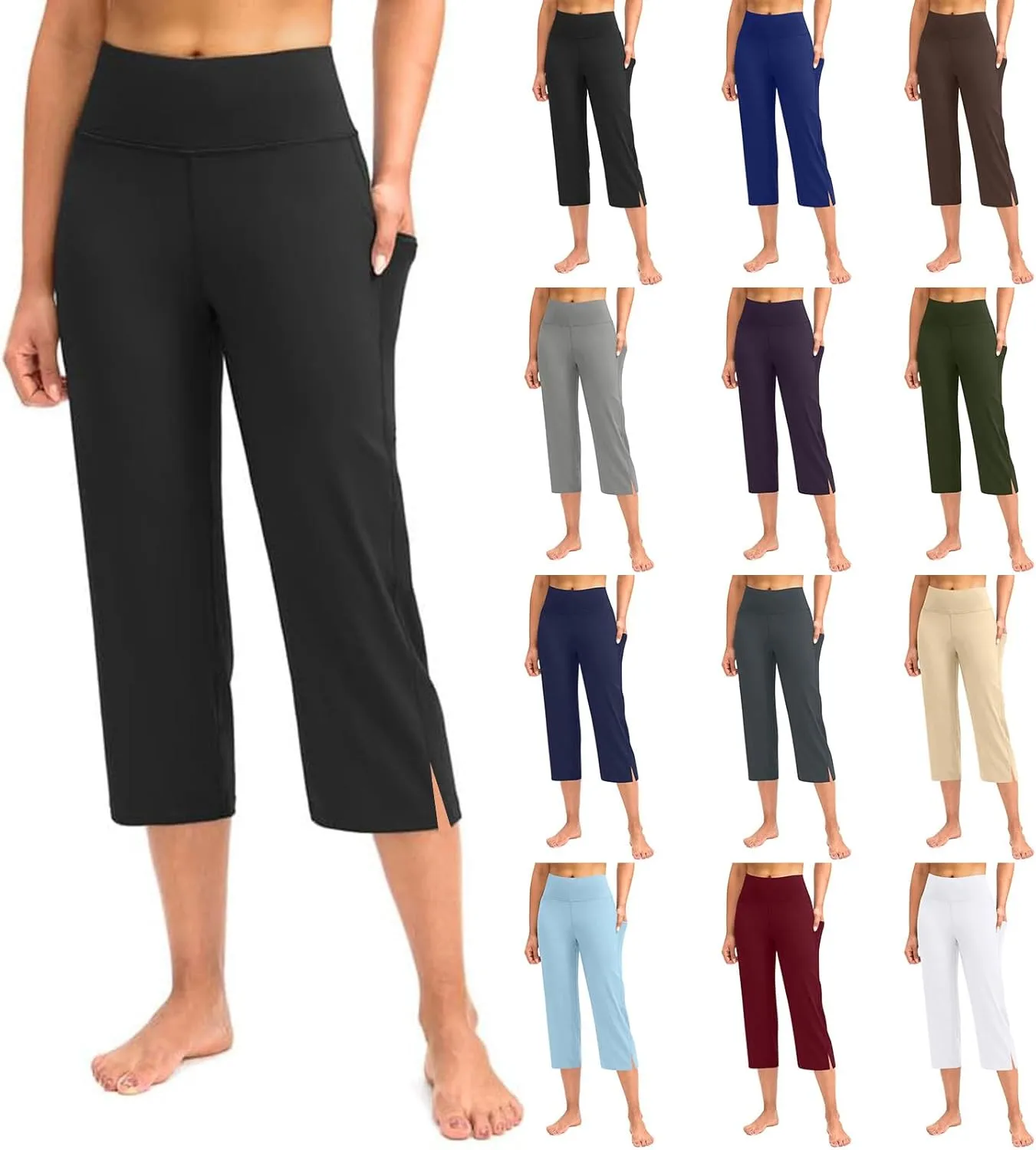 GIERIDUC Pull On Capris for Women Dressy Casual Stretch Lightweight Capri Elastic High Waist Lounge Pants Summer Yoga Shorts