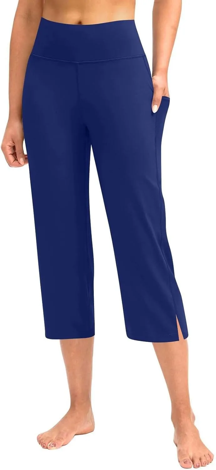 GIERIDUC Pull On Capris for Women Dressy Casual Stretch Lightweight Capri Elastic High Waist Lounge Pants Summer Yoga Shorts