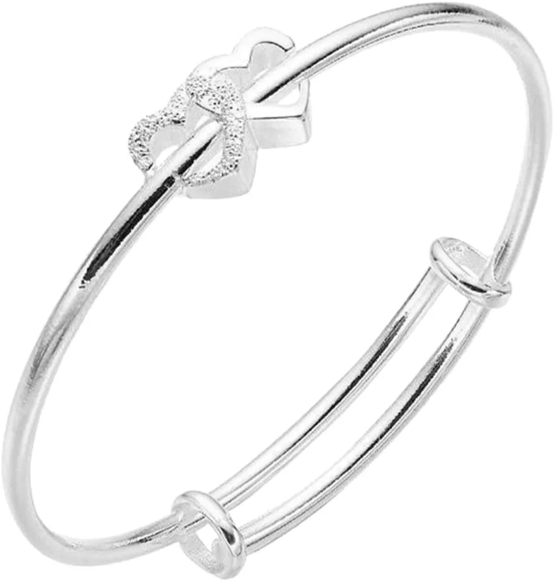 Girls Necklace And Earring Set Heart Shape Design Adjustable Sterling Silver Bracelets For Womens Girls
