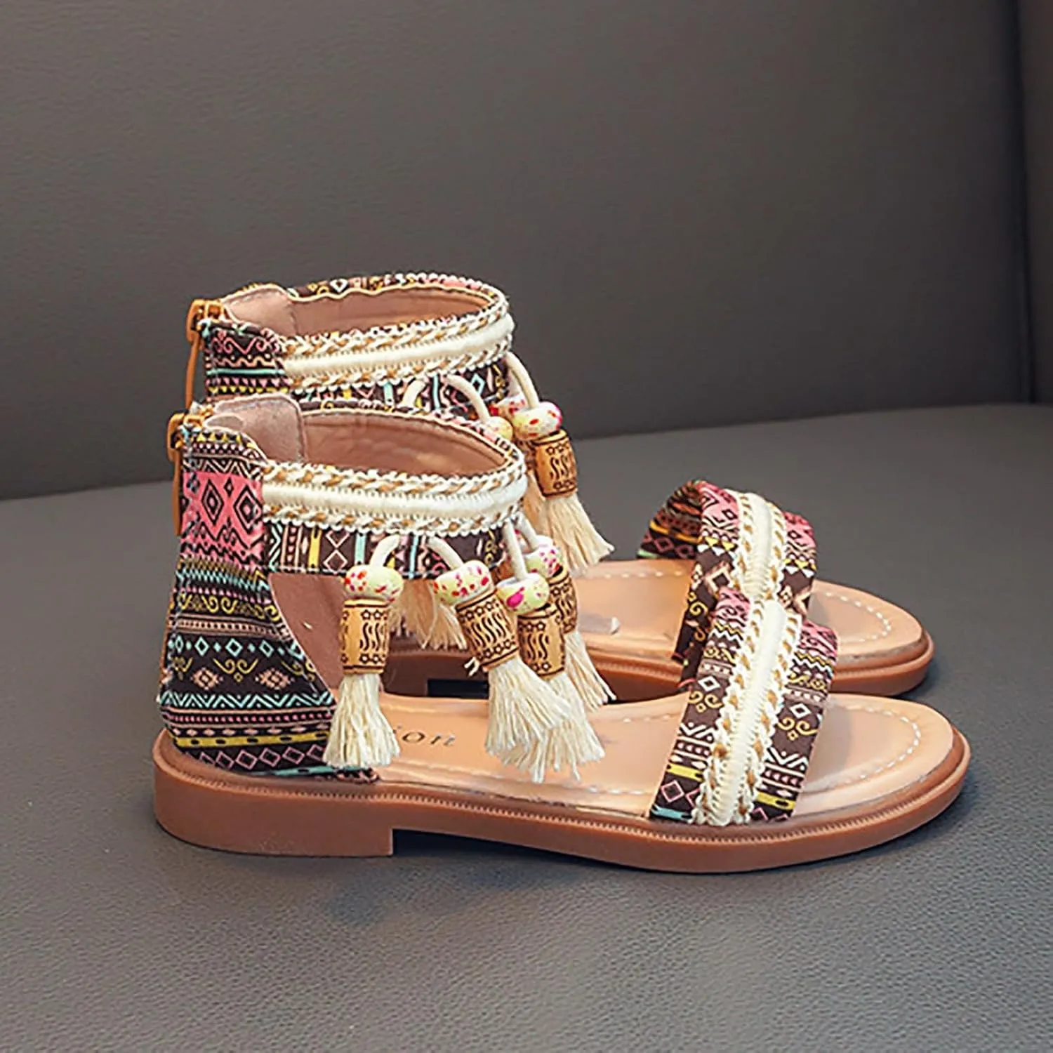 Girls Summer Sandals Comfortable Soft Sole Open Toe Fashion Bohemian Tassel Girls Sandals Little Girl White