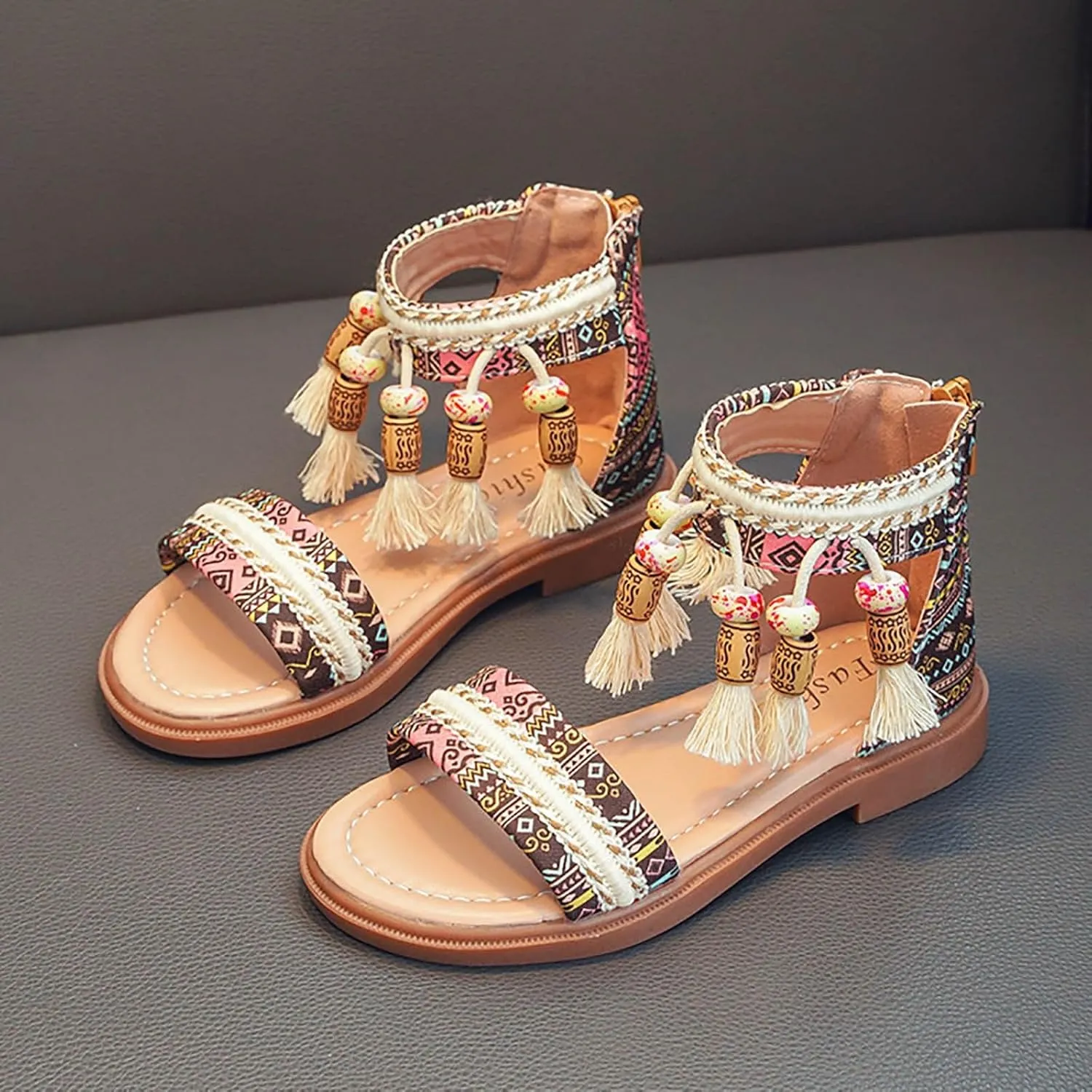 Girls Summer Sandals Comfortable Soft Sole Open Toe Fashion Bohemian Tassel Girls Sandals Little Girl White