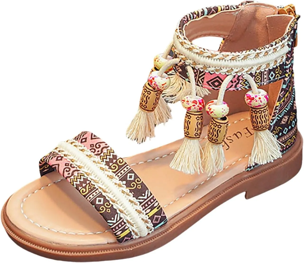 Girls Summer Sandals Comfortable Soft Sole Open Toe Fashion Bohemian Tassel Girls Sandals Little Girl White