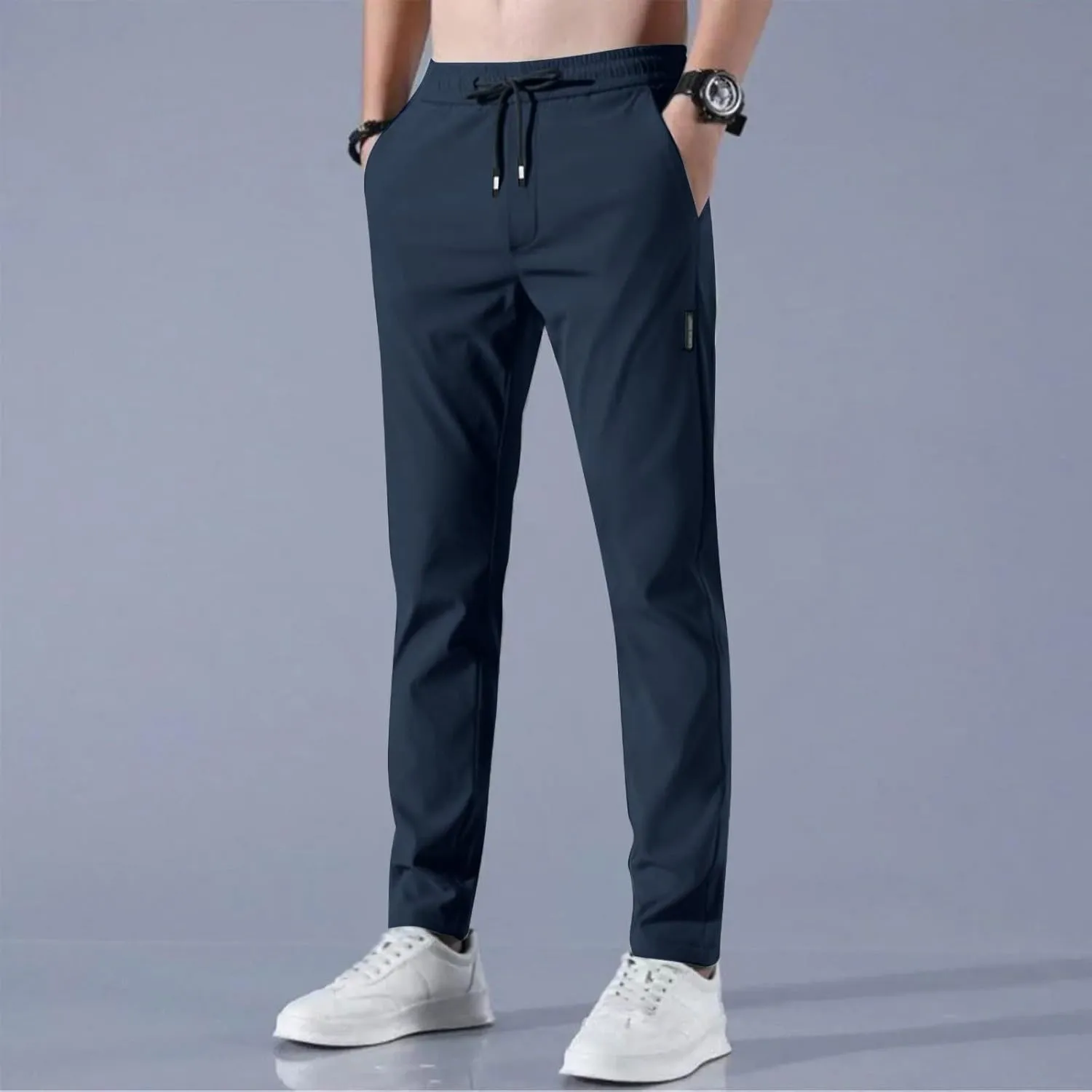 Glide Pants Men Breathable Quick Dry Work Pants Stretch Active Drawstring Straight Leg Hiking Outfits with Pockets