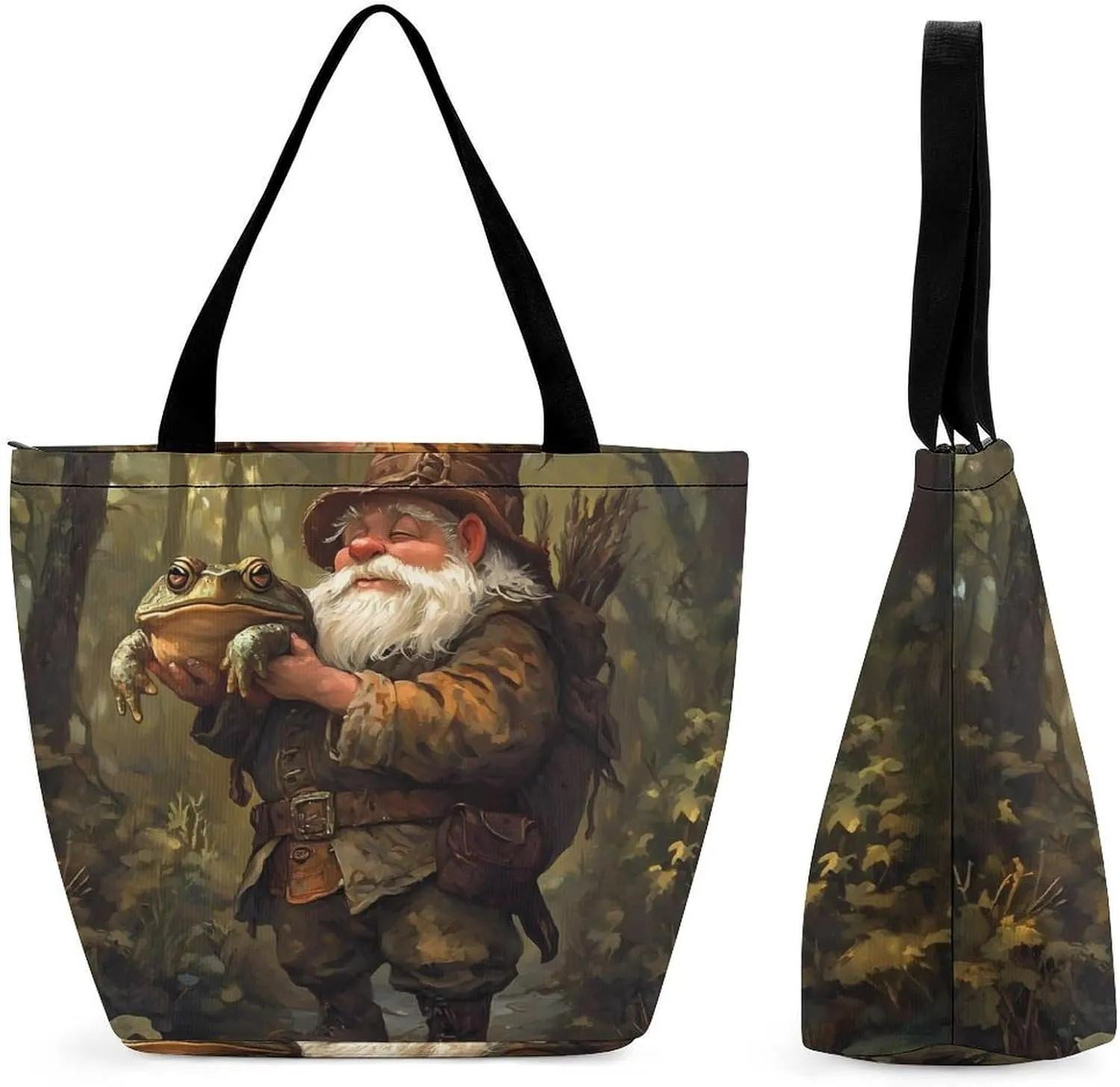 Gnome Hunting Toad Frog Forests Women's Shopping Grocery Tote Bag Handbags Large Shoulder Bags Work Business Travel