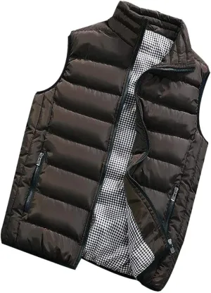 GOKKILRW Mens Outdoor Casual Stand Collar Padded Puffer Vest Warm Winter Waterproof Ski Jacket Cotton Padded Waistcoat