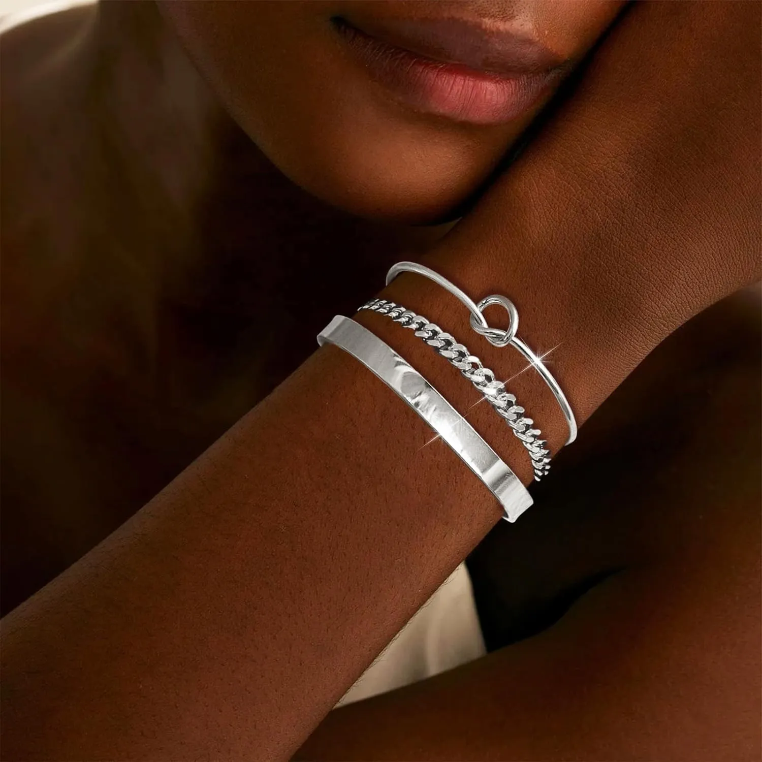 Gold Bracelets for Women Dainty Gold Chain Bracelets Gold Stackable Cuff Bracelets Knot Bracelet Silver Stackable Bracelets Jewelry Gifts
