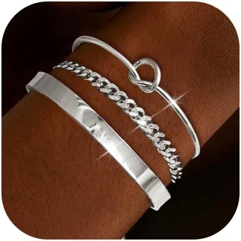 Gold Bracelets for Women Dainty Gold Chain Bracelets Gold Stackable Cuff Bracelets Knot Bracelet Silver Stackable Bracelets Jewelry Gifts