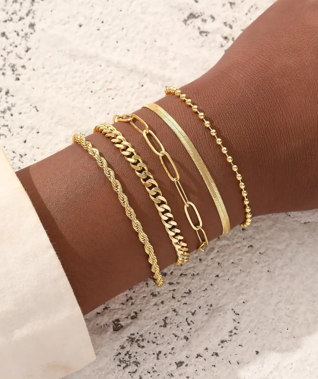 Gold Bracelets for Women Dainty Layered Chain Bracelets Set 14K Gold Plated Snake Figaro Bead Chain Paperclip Chain Bracelet Pack Stack Gifts