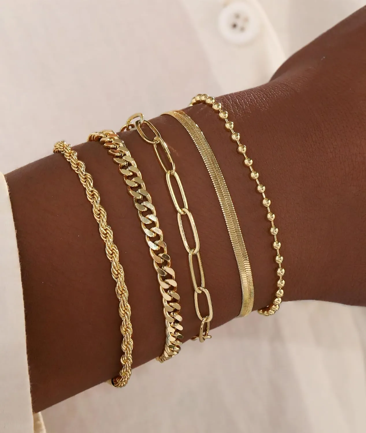 Gold Bracelets for Women Dainty Layered Chain Bracelets Set 14K Gold Plated Snake Figaro Bead Chain Paperclip Chain Bracelet Pack Stack Gifts