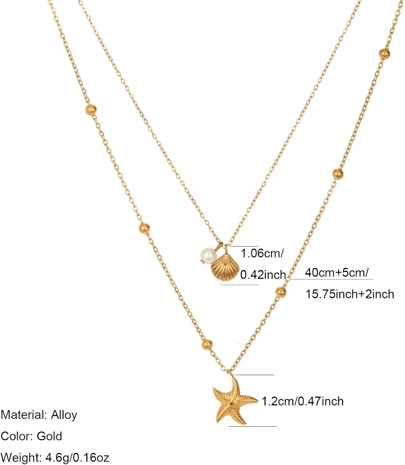 Gold Starfish Necklace for Women Beach Jewelry Accessories Sea Shell Beach Necklace Layered Starfish Pendant Beachy Ocean Necklaces Boho Cowrie Seashell Summer Necklaces Jewelry Gifts Trendy Stuff