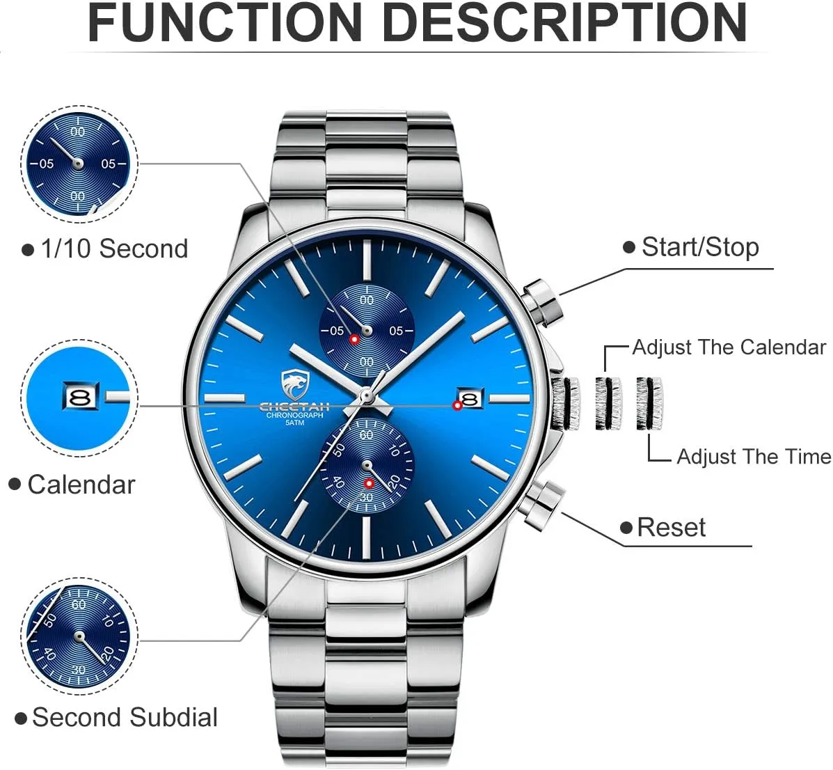 GOLDEN HOUR Fashion Business Mens Watches with Stainless Steel Waterproof Chronograph Quartz Watch for Men, Auto Date
