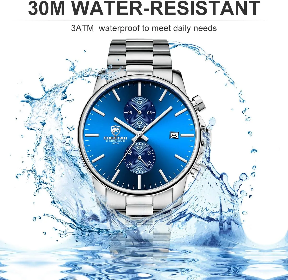 GOLDEN HOUR Fashion Business Mens Watches with Stainless Steel Waterproof Chronograph Quartz Watch for Men, Auto Date