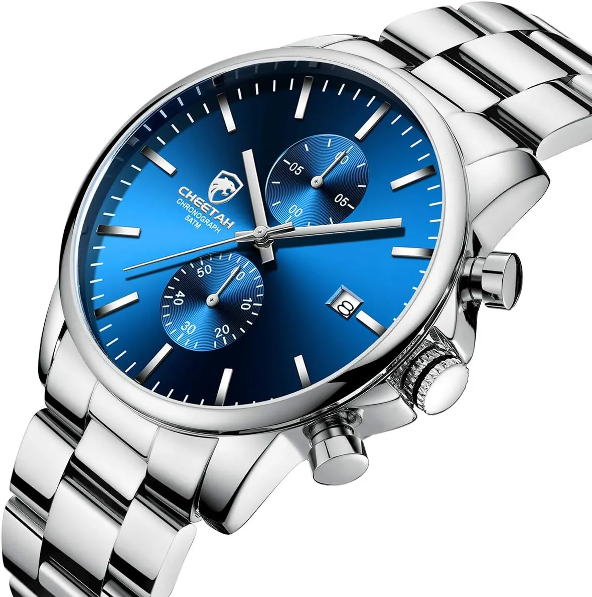 GOLDEN HOUR Fashion Business Mens Watches with Stainless Steel Waterproof Chronograph Quartz Watch for Men, Auto Date