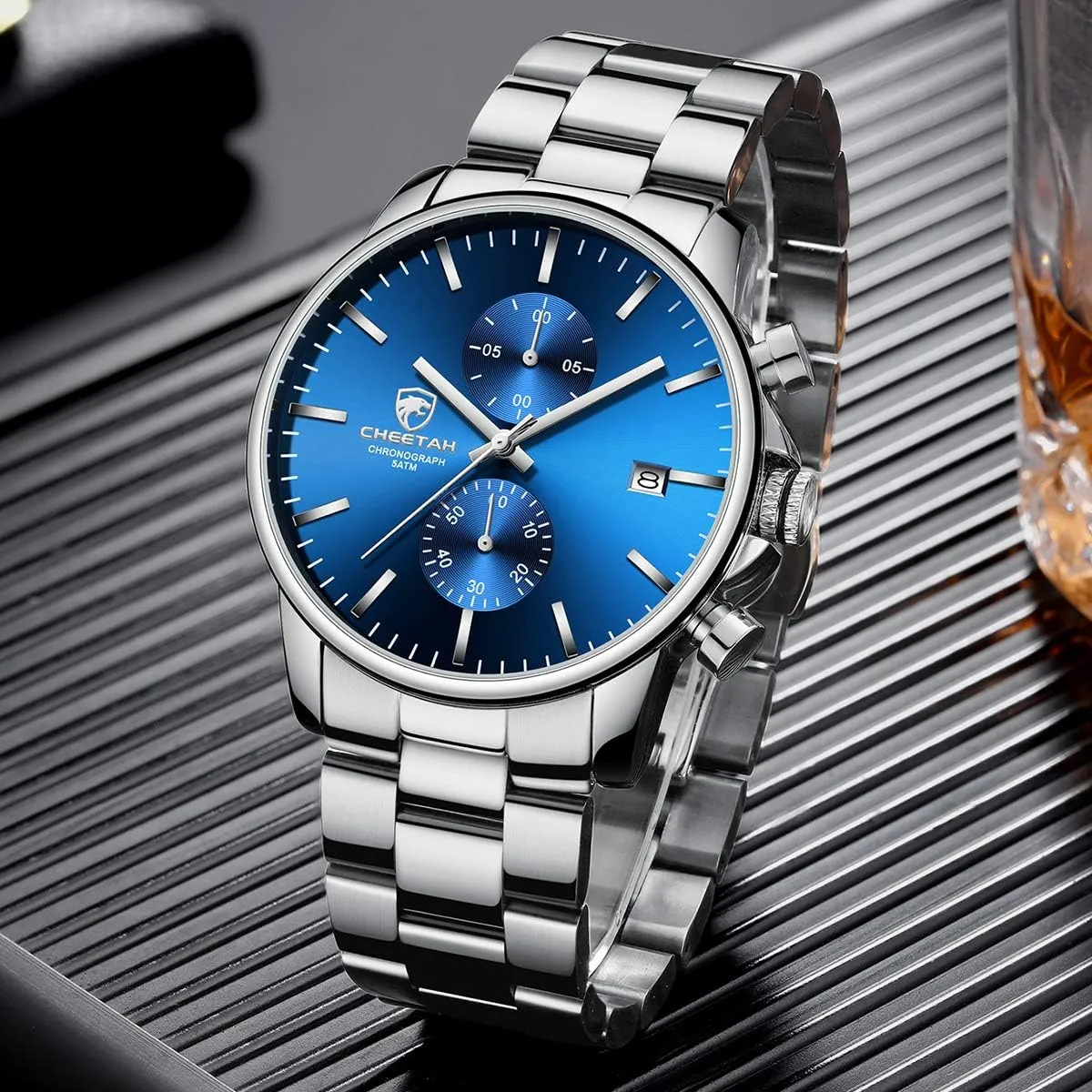 GOLDEN HOUR Fashion Business Mens Watches with Stainless Steel Waterproof Chronograph Quartz Watch for Men, Auto Date