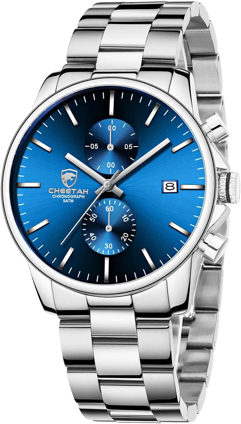 GOLDEN HOUR Fashion Business Mens Watches with Stainless Steel Waterproof Chronograph Quartz Watch for Men, Auto Date