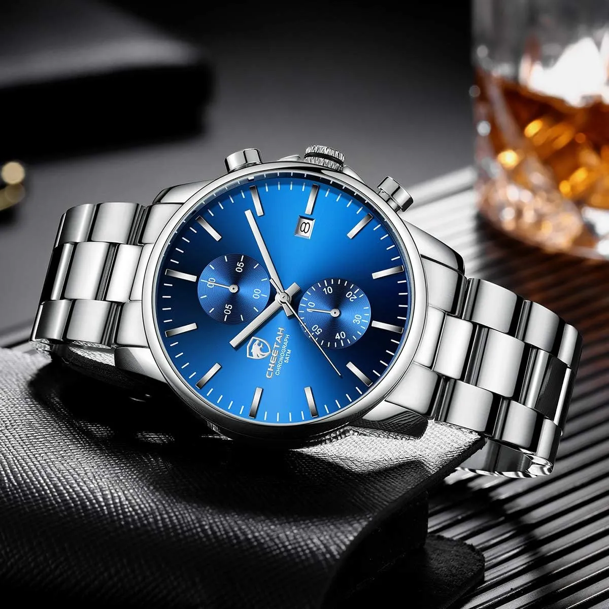 GOLDEN HOUR Fashion Business Mens Watches with Stainless Steel Waterproof Chronograph Quartz Watch for Men, Auto Date