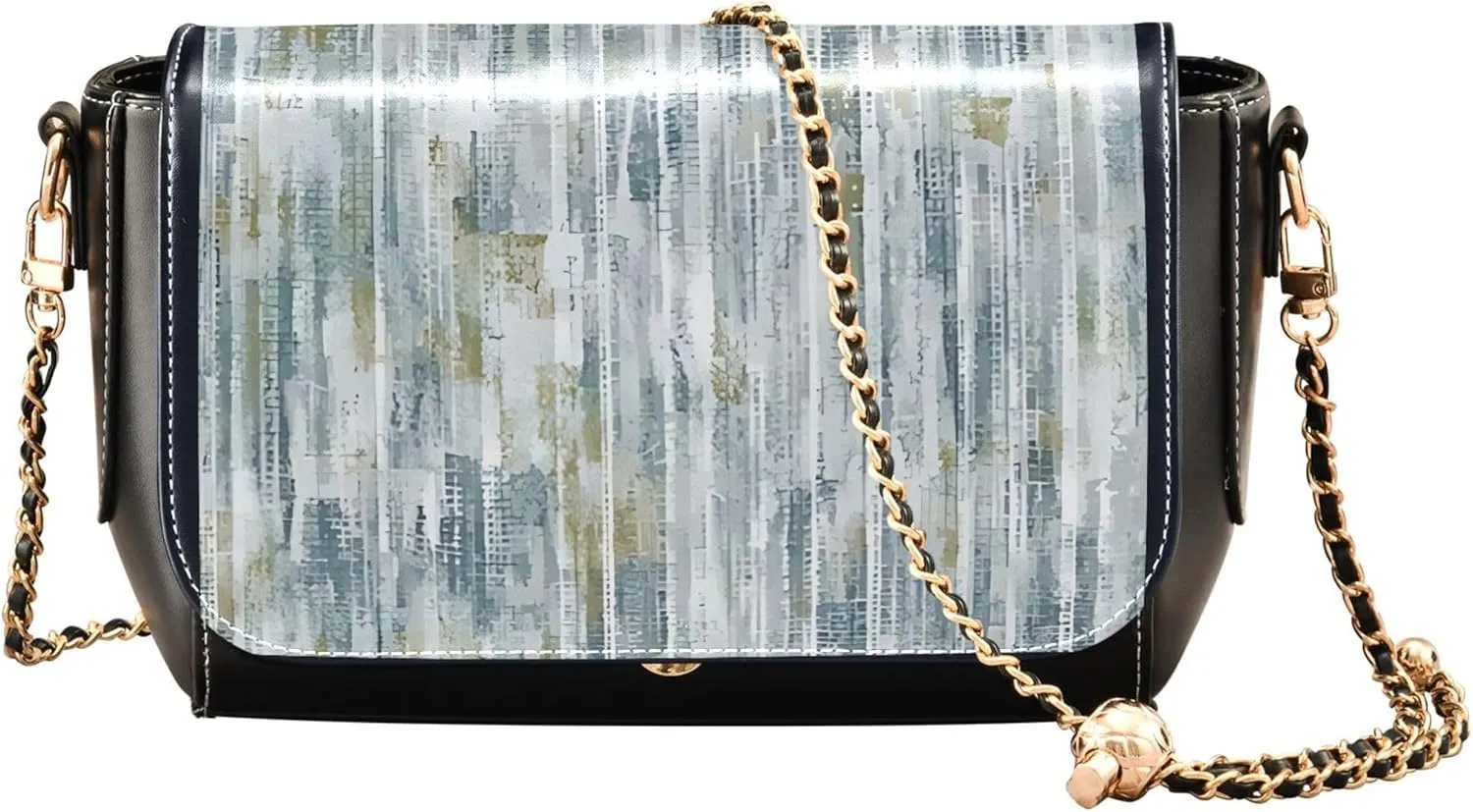 Grunge Stripe Gray Blue Women Shoulder Leather Bags Black Crossbody Bags Women Waterproof Satchel with Chain Strap