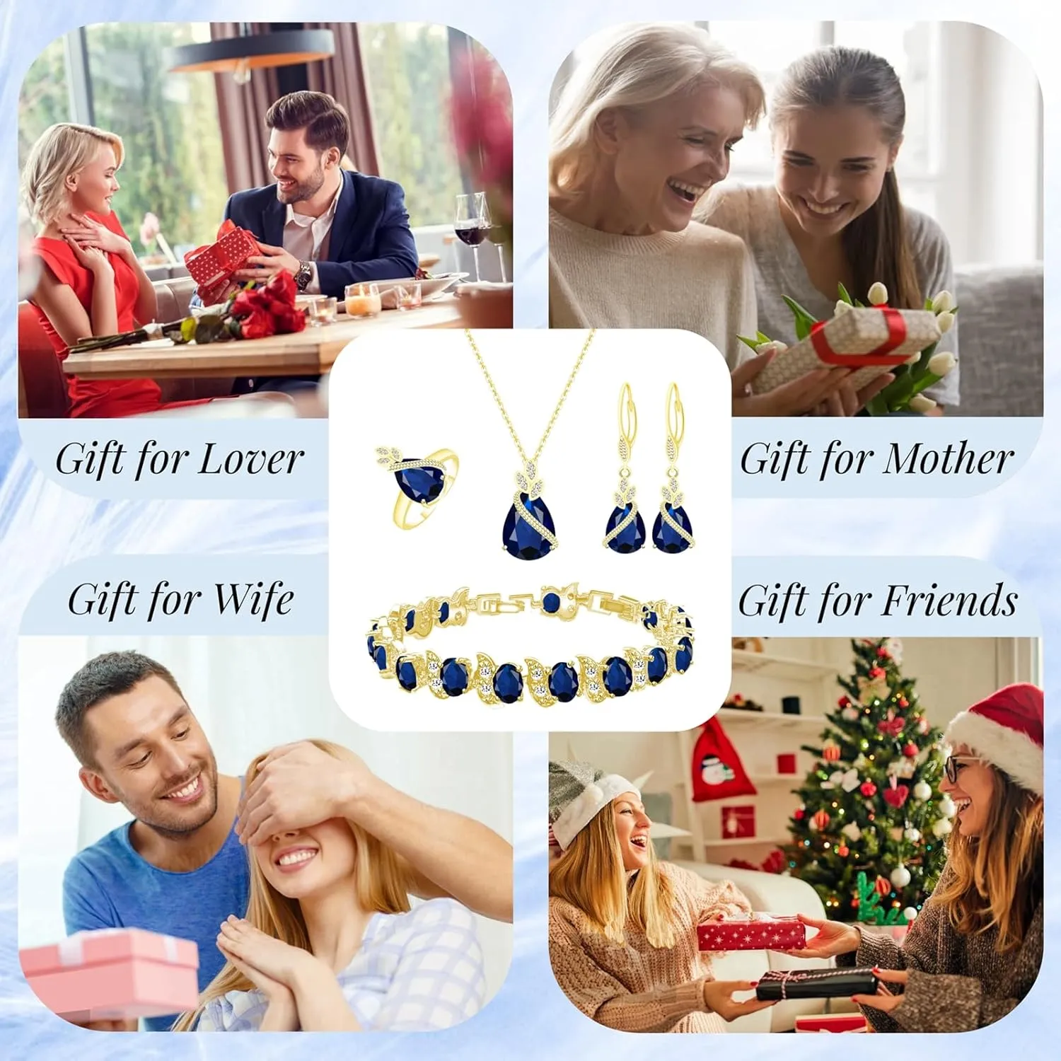 GZWHD Jewelry Set for Women CZ Earrings Necklace Ring Bracelet Set Prom Party Wedding Jewelry Gift for Mother Friend Wife