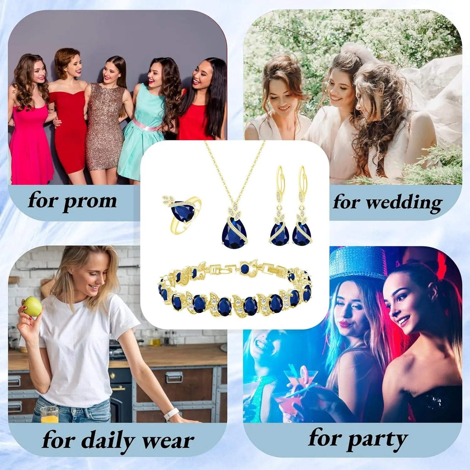 GZWHD Jewelry Set for Women CZ Earrings Necklace Ring Bracelet Set Prom Party Wedding Jewelry Gift for Mother Friend Wife