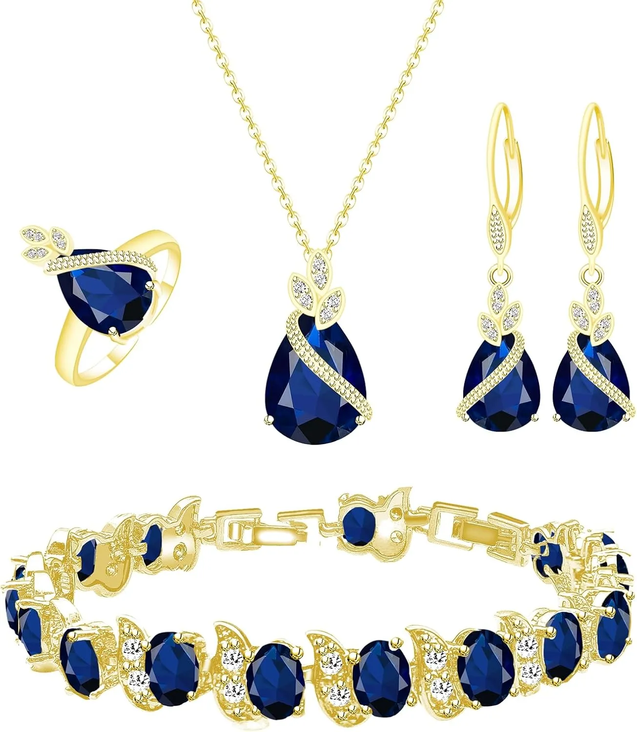GZWHD Jewelry Set for Women CZ Earrings Necklace Ring Bracelet Set Prom Party Wedding Jewelry Gift for Mother Friend Wife