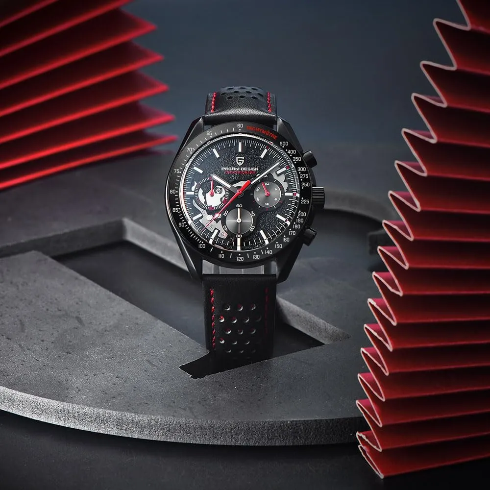 HaiQin Pagani Design 1779 Luxury Men's Quartz Chronograph Moon Skeleton Watches Japan Movement AR Sapphire Glass Stainless Steel Case Waterproof Analog Watch